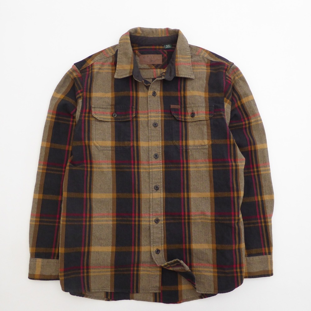 ORVIS Mens Big Bear Heavyweight Flannel Long Sleeve Brown Plaid Shirt XL